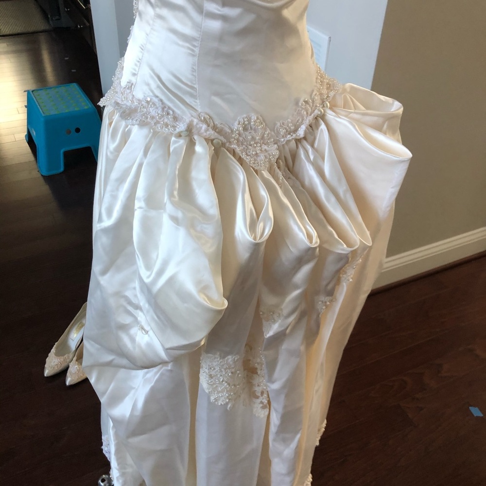 STUNNING EMBELLISHED CUSTOM VINTAGE WEDDING DRESS SET/POUCH/SIZE XS - Picture 14 of 16
